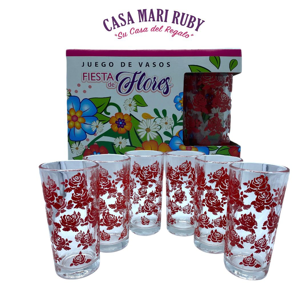 JGO DE 6 VASOS ROSAS